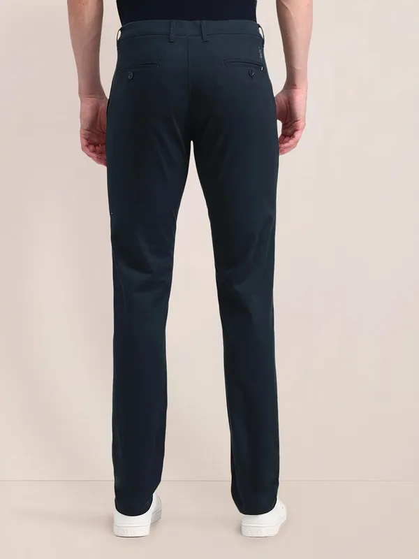 US POLO solid navy cotton trouser slim fit