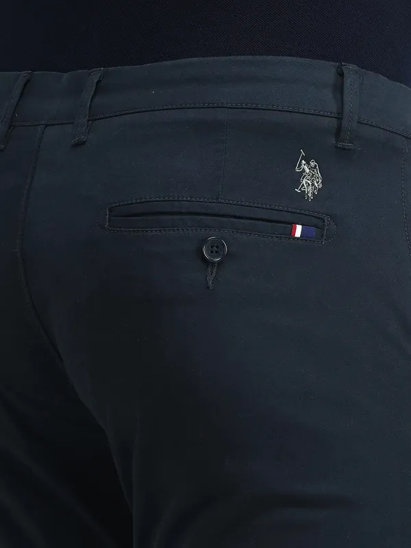 US POLO solid navy cotton trouser slim fit