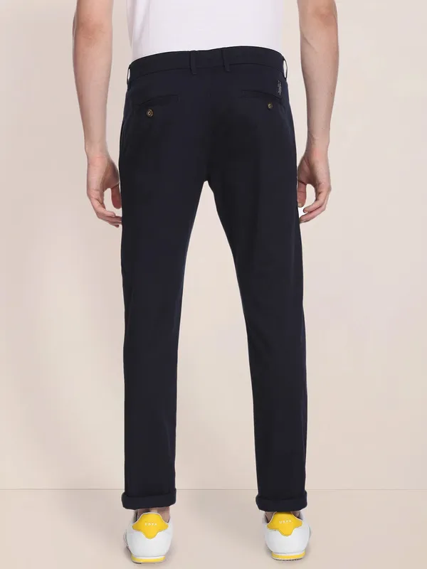 US POLO solid navy slim fit cotton trouser