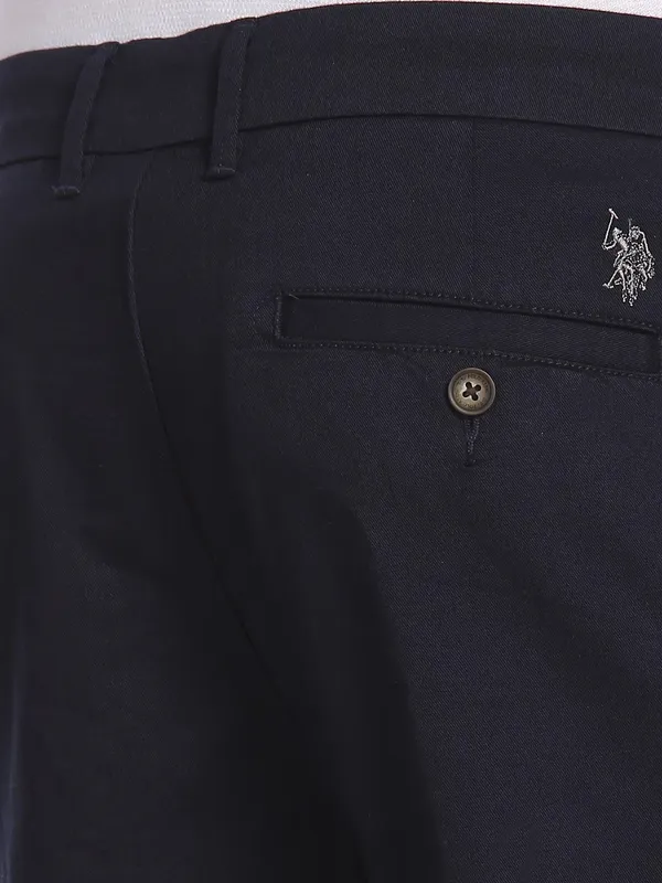 US POLO solid navy slim fit cotton trouser