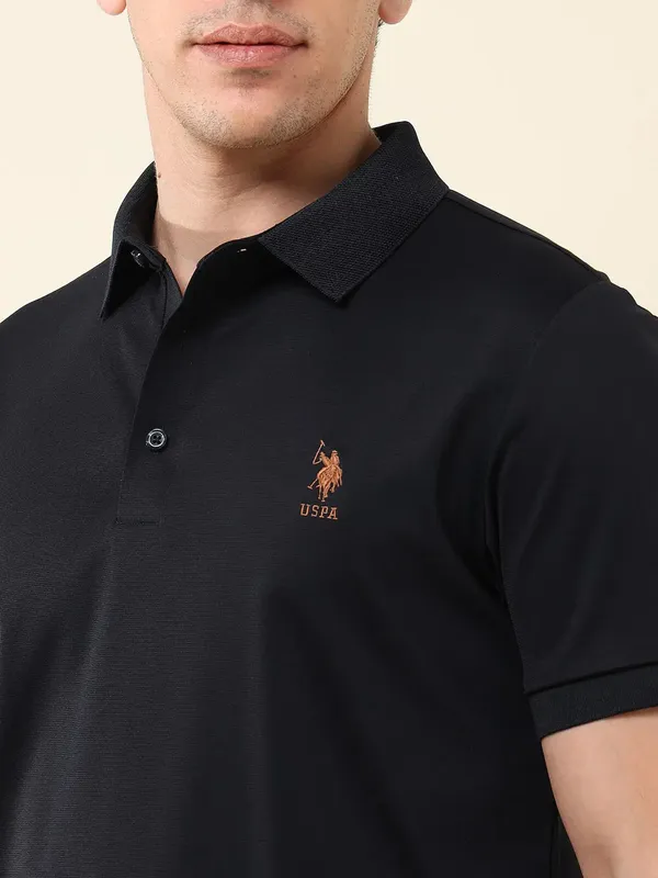 US POLO solid navy slim fit mens polo t-shirt