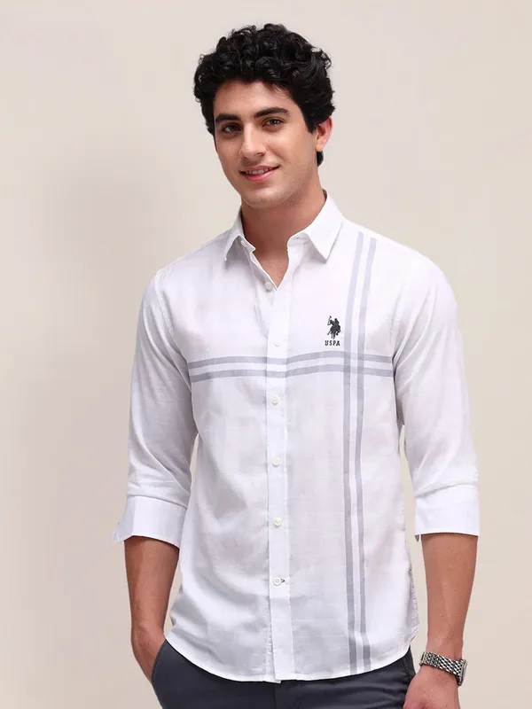 US POLO solid white casual cotton shirt
