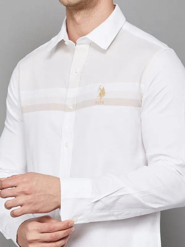 US POLO solid white casual wear cotton shirt for men