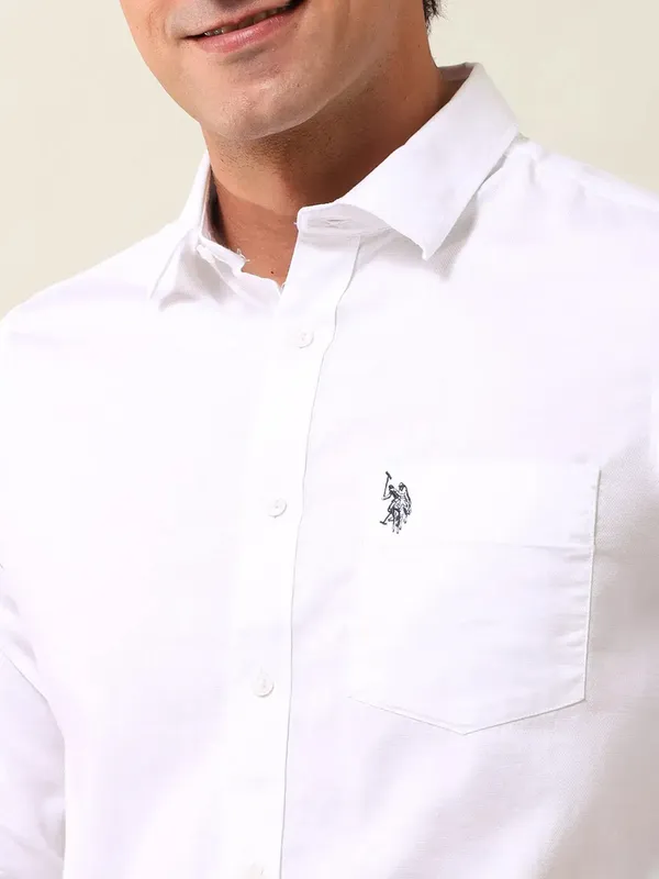 US POLO solid white casual wear mens shirt