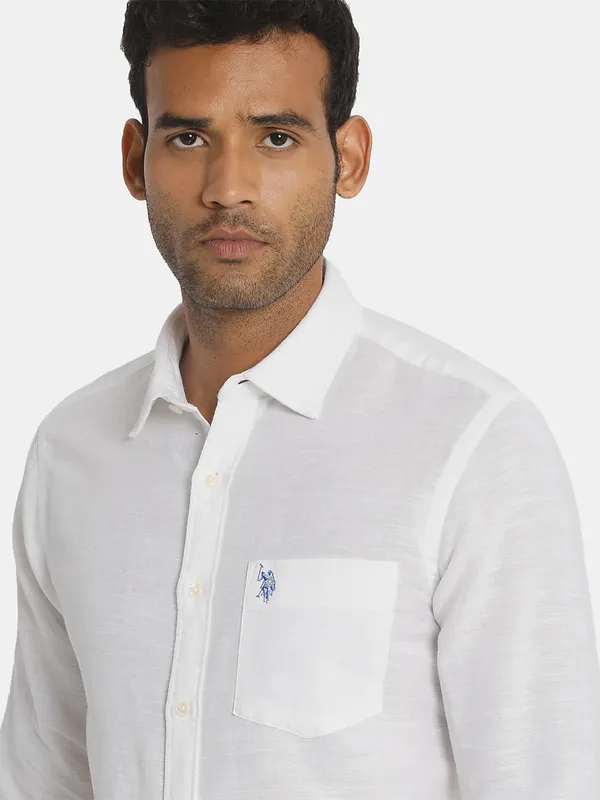 US POLO solid white cotton mens shirt