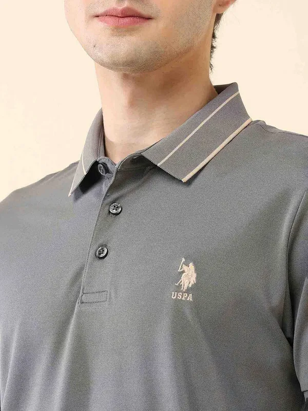 US POLO stone grey plain polo t-shirt for men