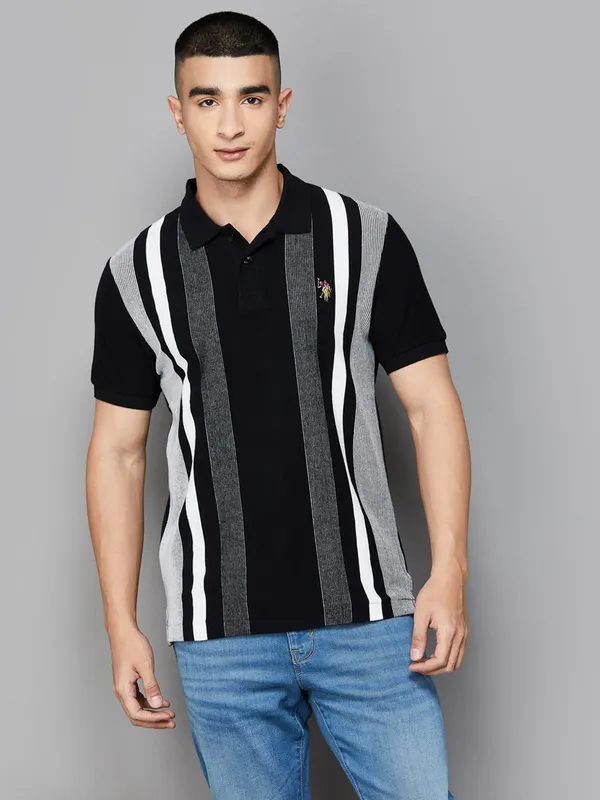 US POLO striped black slim fit t-shirt