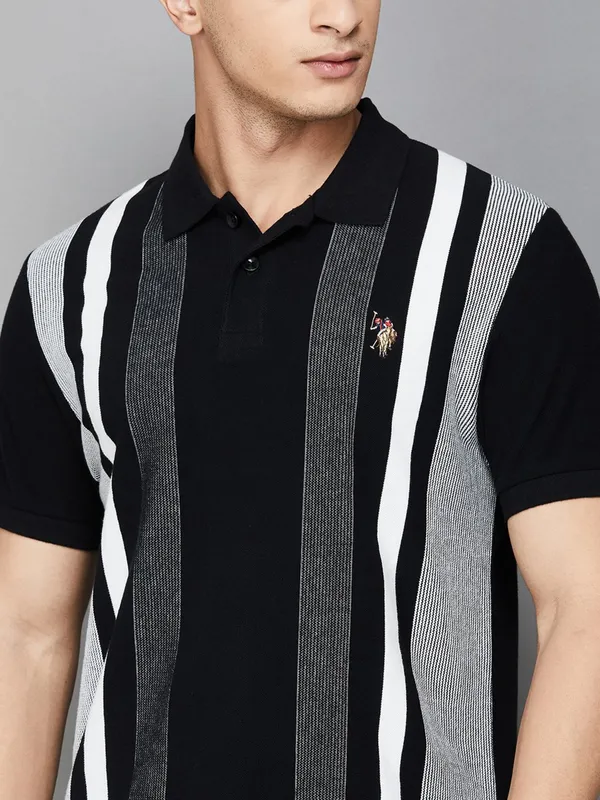 US POLO striped black slim fit t-shirt