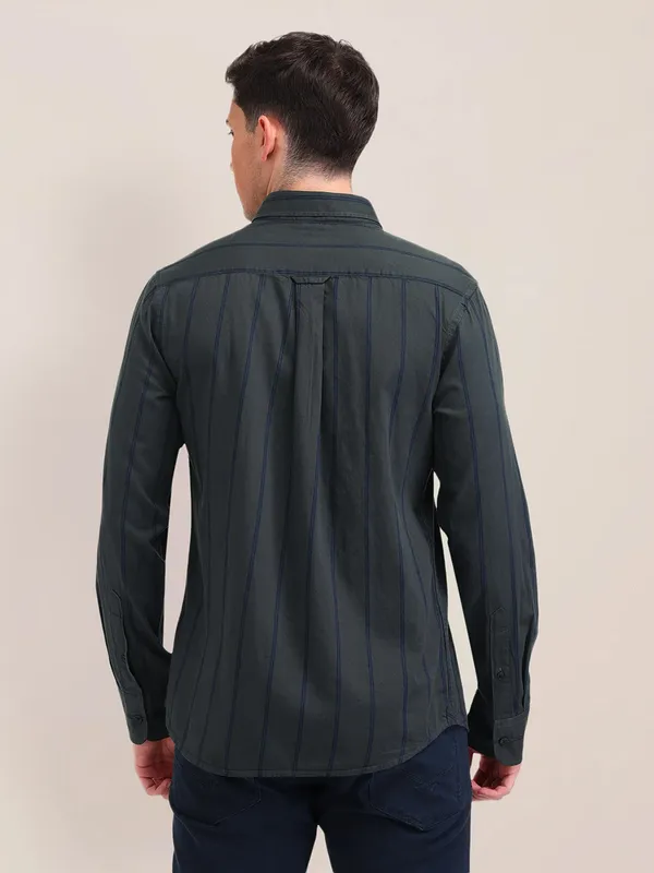 US POLO striped charcoal cotton shirt for men