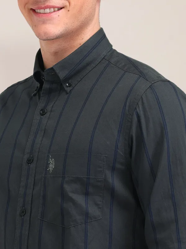 US POLO striped charcoal cotton shirt for men