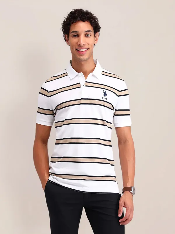 US POLO striped cotton white men t-shirt