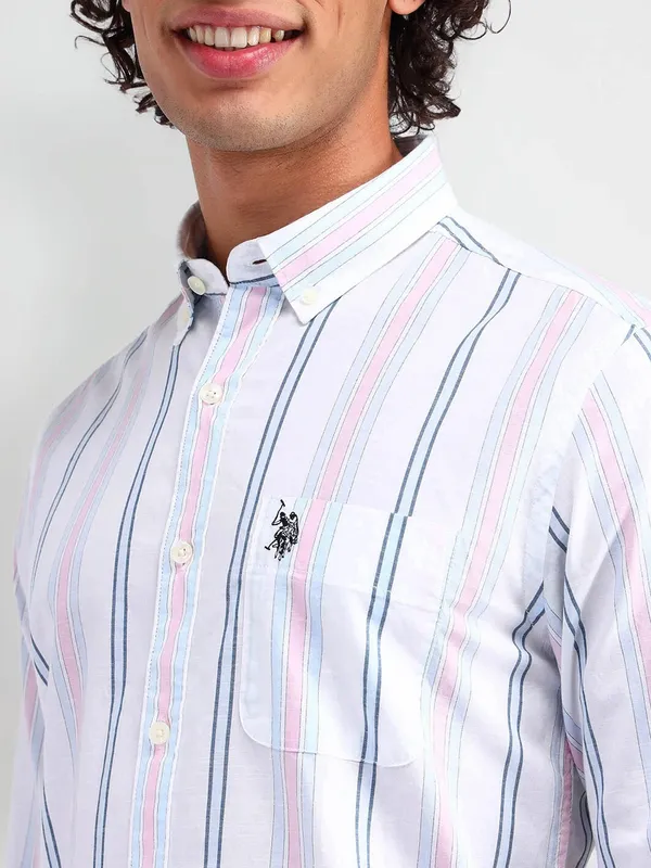US POLO striped cotton white shirt for men