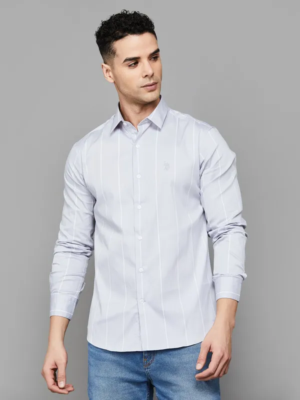 US POLO striped lavender cotton casual wear shirt