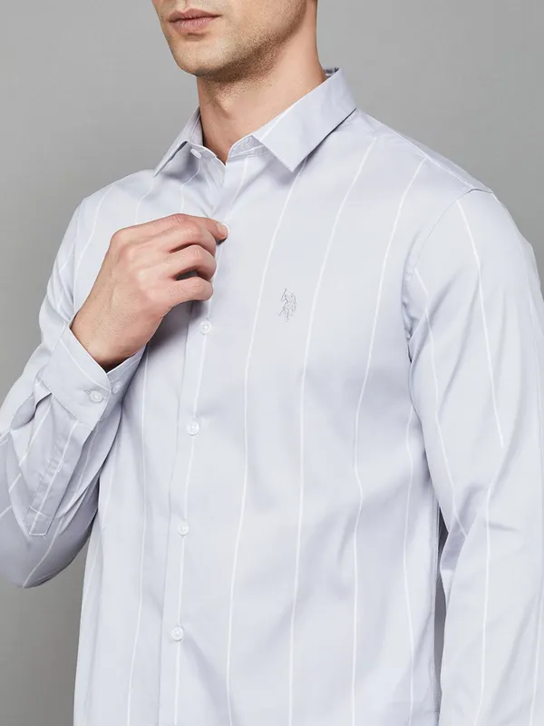 US POLO striped lavender cotton casual wear shirt
