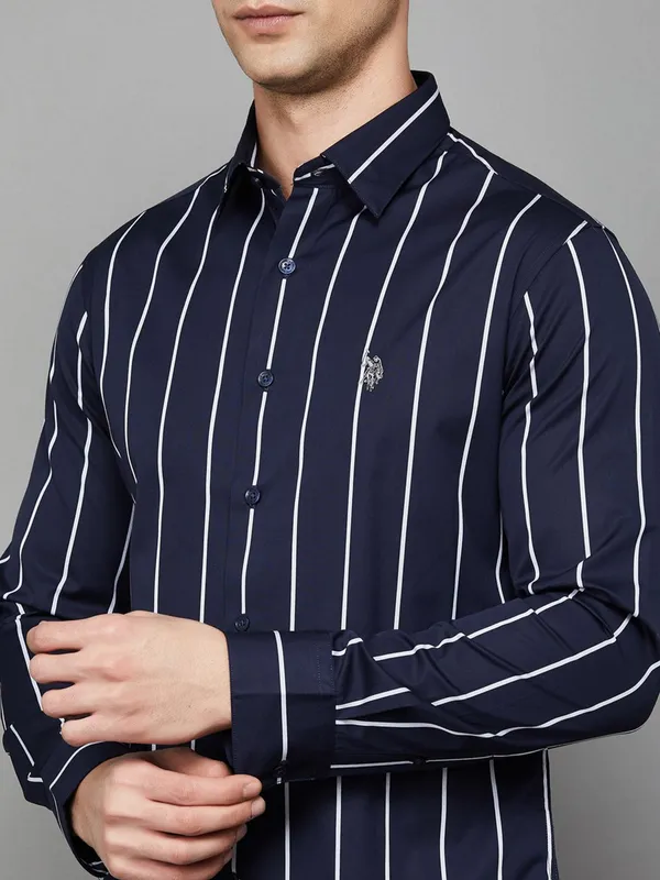 US POLO striped navy cotton casual wear shirt for men