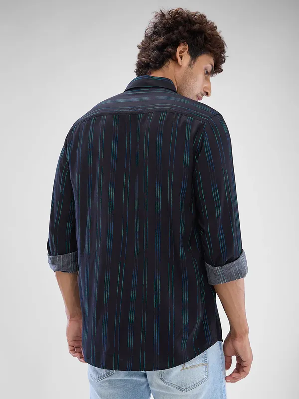 SPYKAR striped navy pure cotton shirt