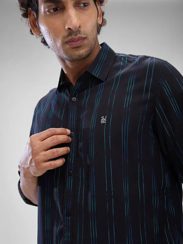 SPYKAR striped navy pure cotton shirt
