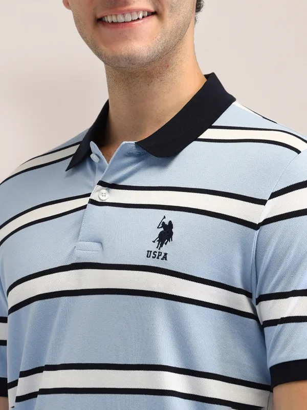 US POLO striped sky blue cotton t-shirt