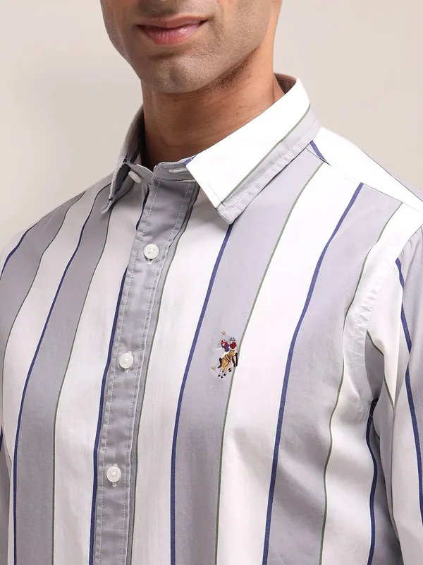 US POLO striped white and grey cotton shirt for men
