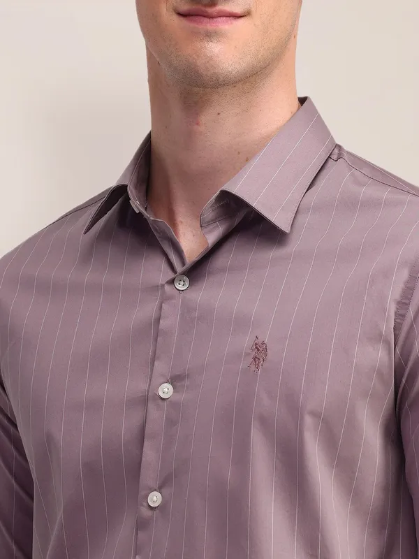US POLO striped wine cotton slim fit casual shirt