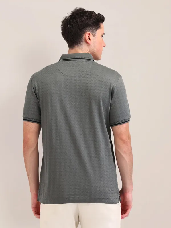 US POLO textured cotton grey slim fit men t-shirt