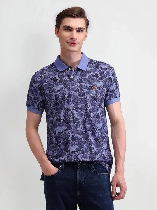 US POLO violet floral printed polo t-shirt