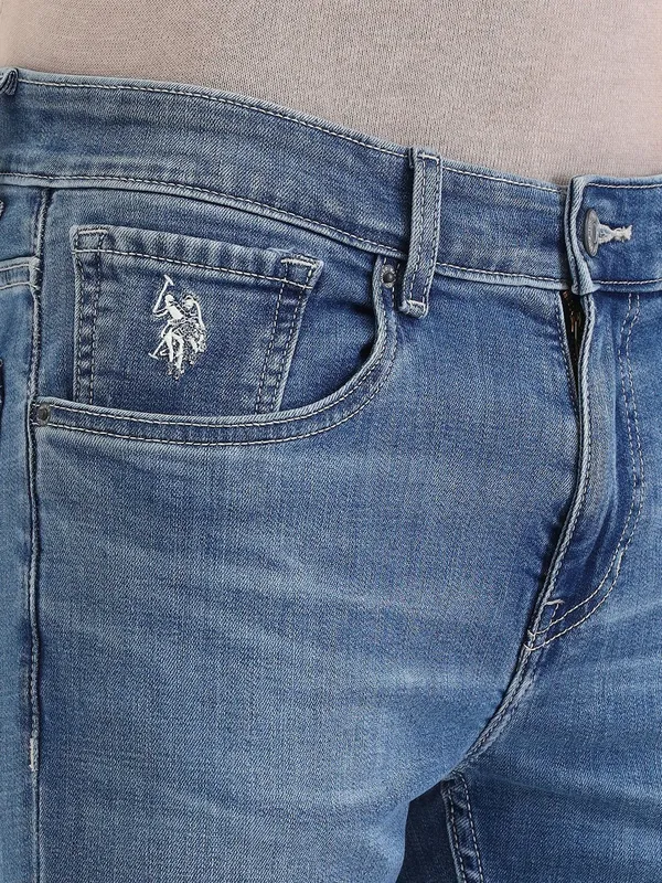 US POLO washed blue denim men jeans
