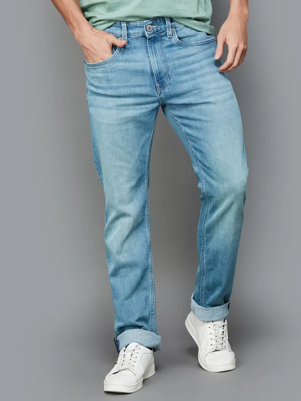 US POLO washed blue slim straight fit jeans for mens