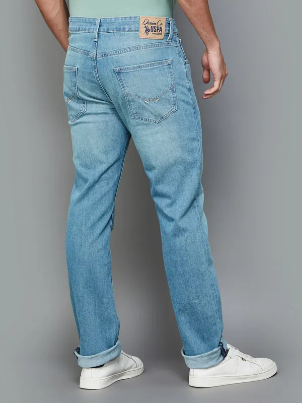 US POLO washed blue slim straight fit jeans for mens