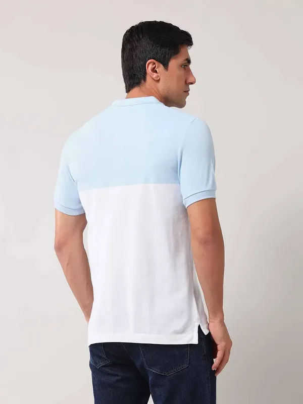 US POLO white and sky blue cotton t-shirt