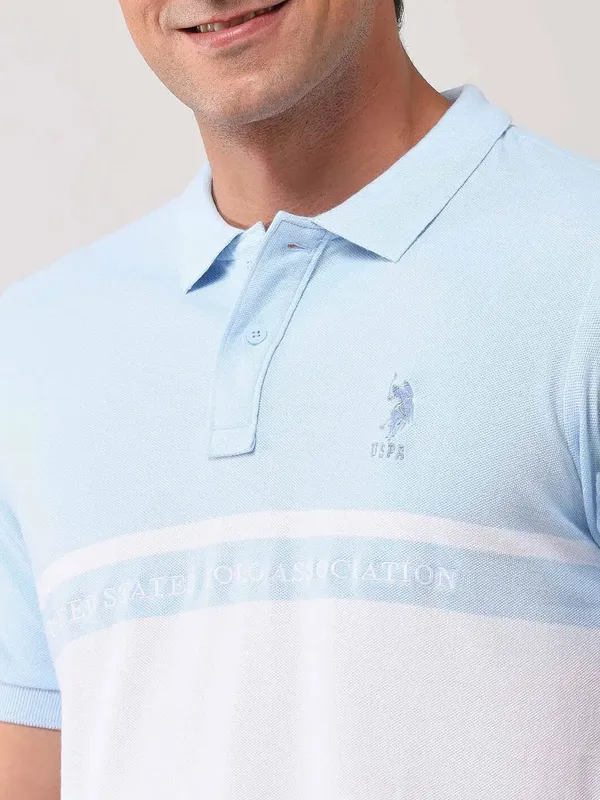 US POLO white and sky blue cotton t-shirt