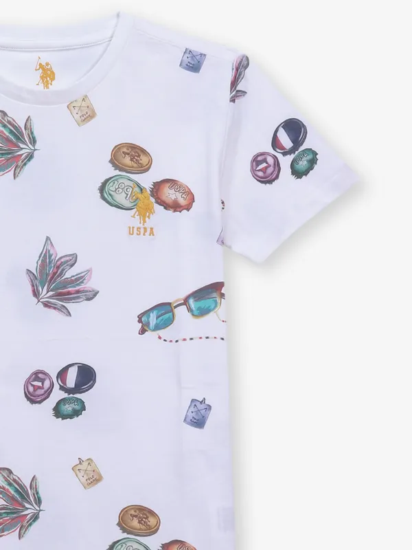 US POLO white cotton printed shirt for men