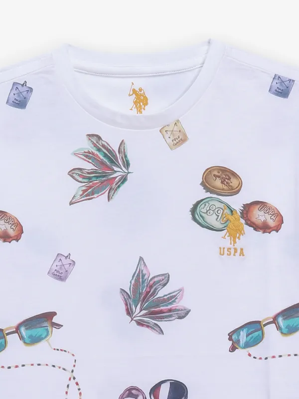 US POLO white cotton printed shirt for men