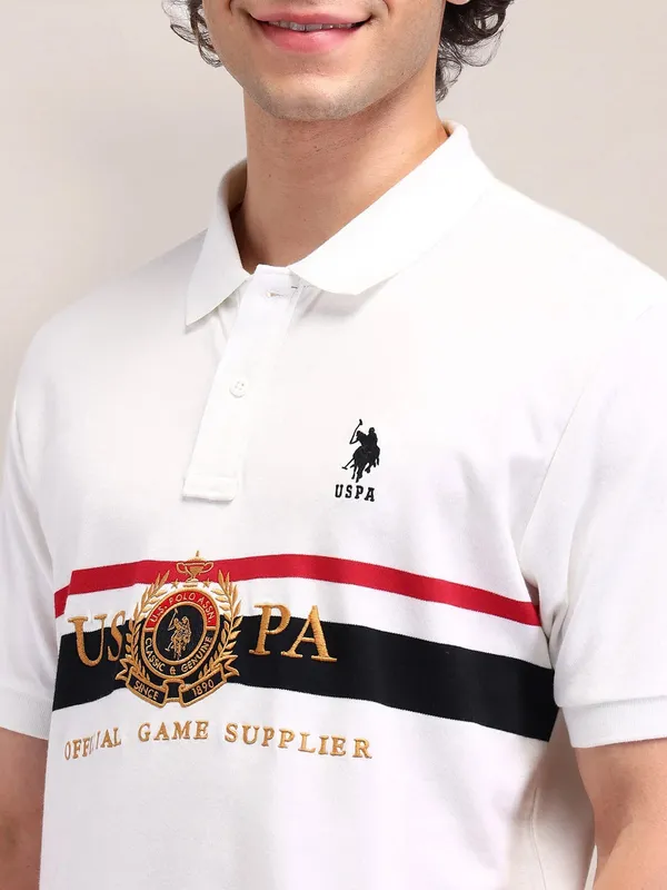 US POLO white logo embroideried polo t-shirt