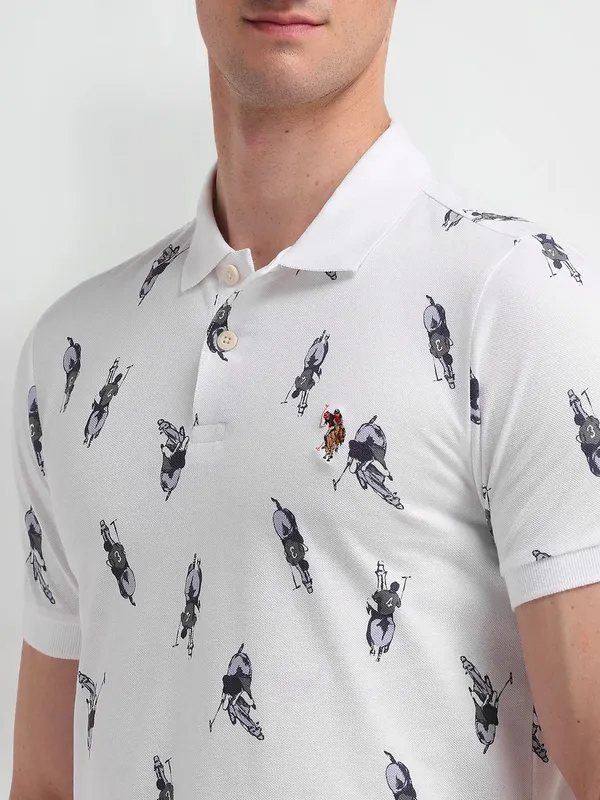 US POLO white logo printed polo t-shirt