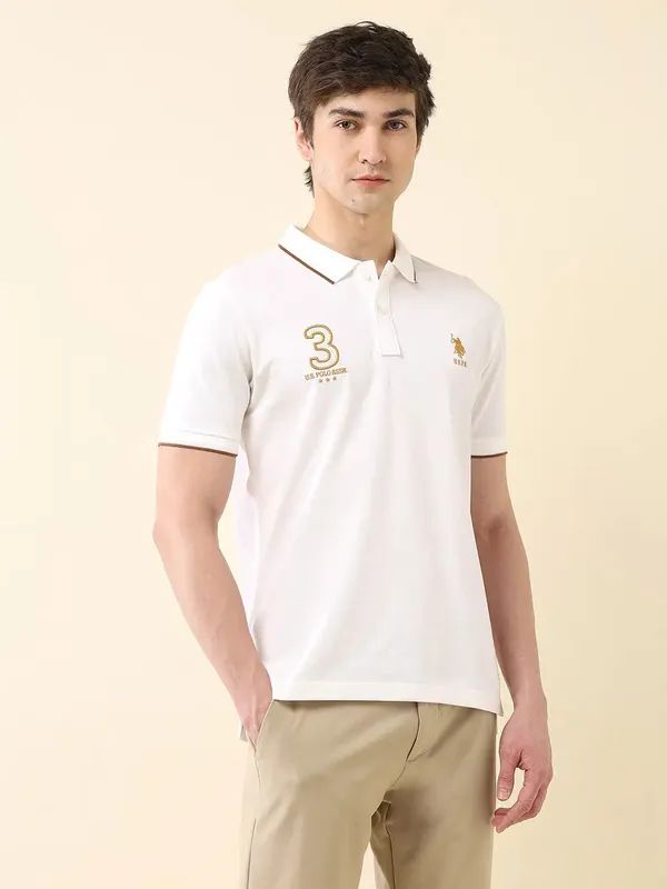 US POLO white plain slim fit polo neck t-shirt