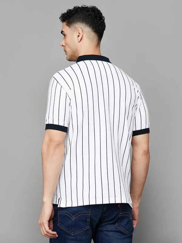 US POLO white striped cotton slim fit polo t-shirt