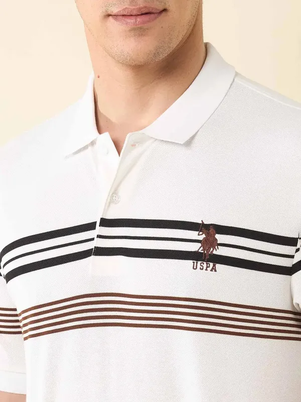 US POLO white striped cotton slim fit polo t-shirt for men