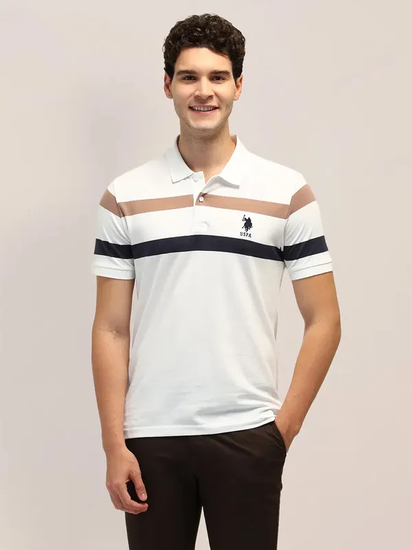 US POLO white striped cotton t-shirt for men