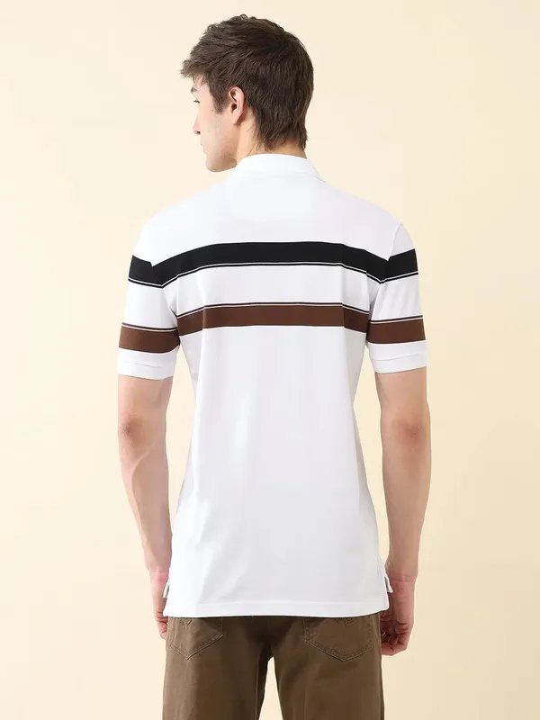 US POLO white striped slim fit mens polo t-shirt