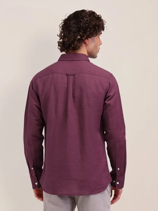 US POLO wine linen slim fit casual shirt