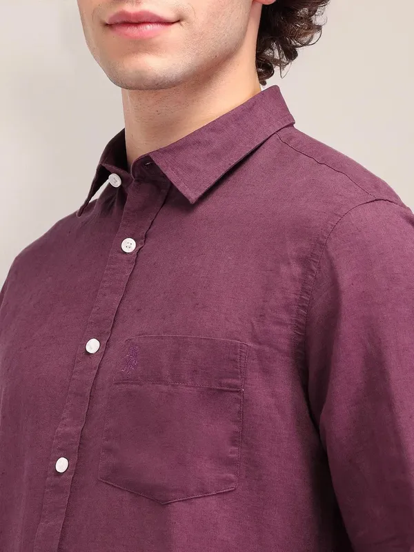 US POLO wine linen slim fit casual shirt