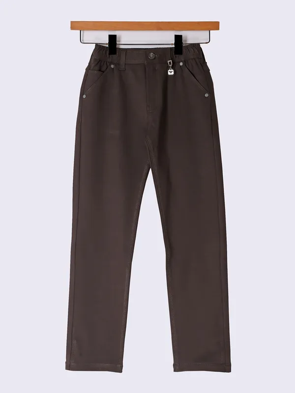 UTex solid dark brown boys cotton trouser
