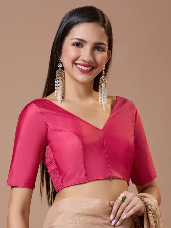 V neck pink silk ready made blouse
