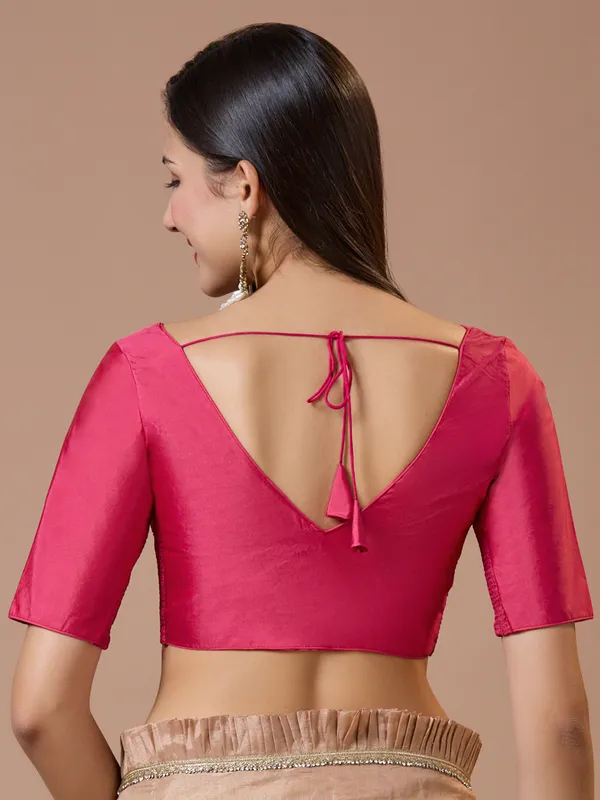 V neck pink silk ready made blouse