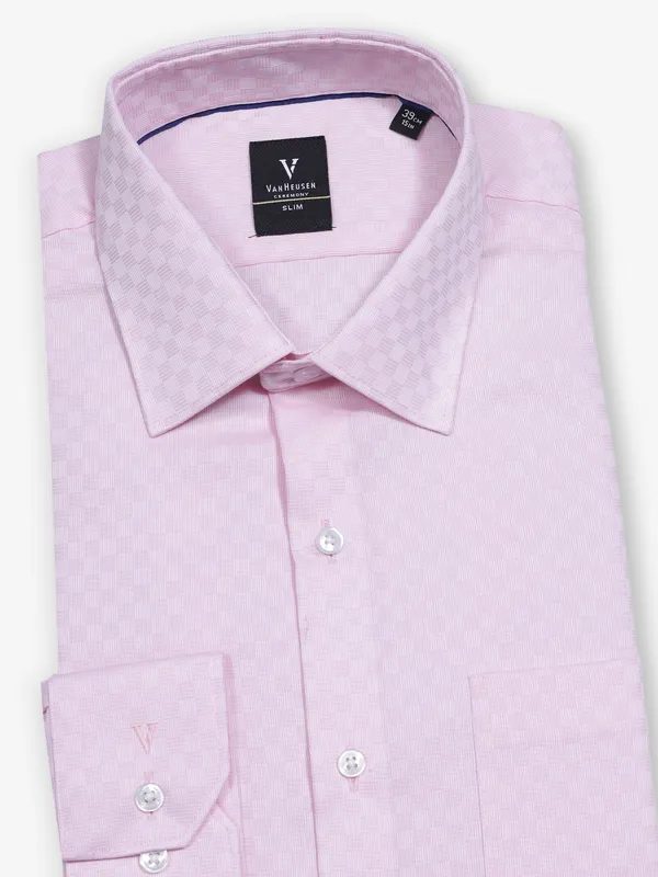 VAN HEUSEN baby pink checks textured cotton shirt