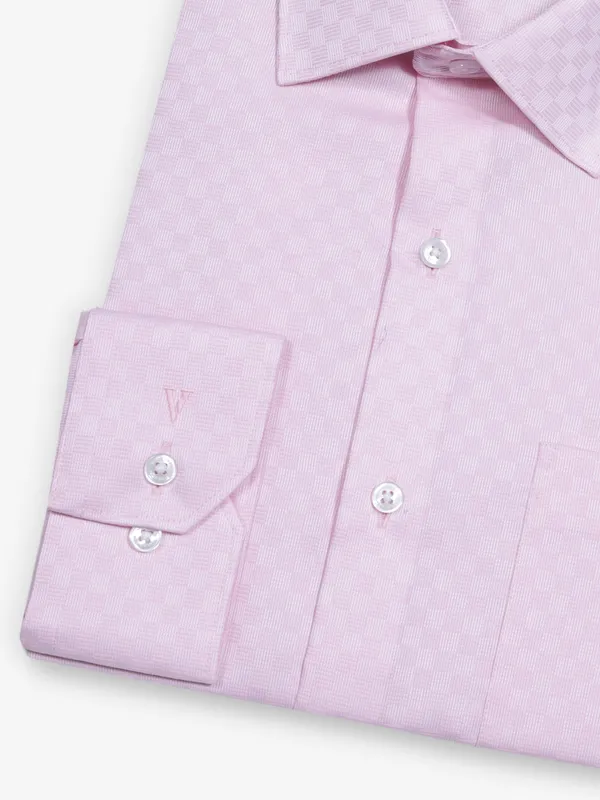 VAN HEUSEN baby pink checks textured cotton shirt