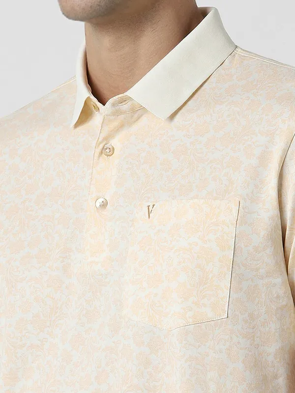VAN HEUSEN beige printed polo t-shirt