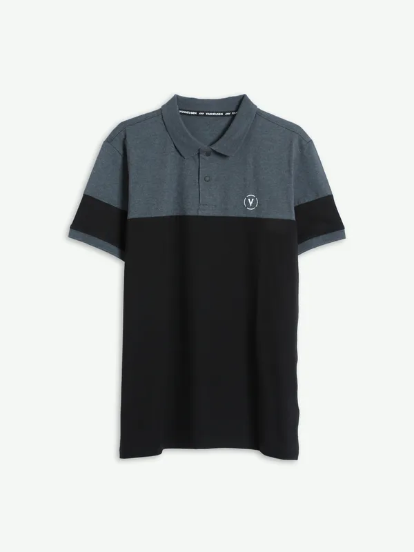 Van Heusen black color block polo t shirt