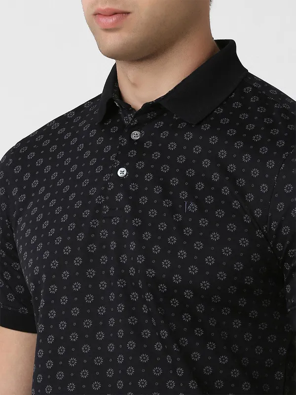 VAN HEUSEN black cotton printed polo t-shirt